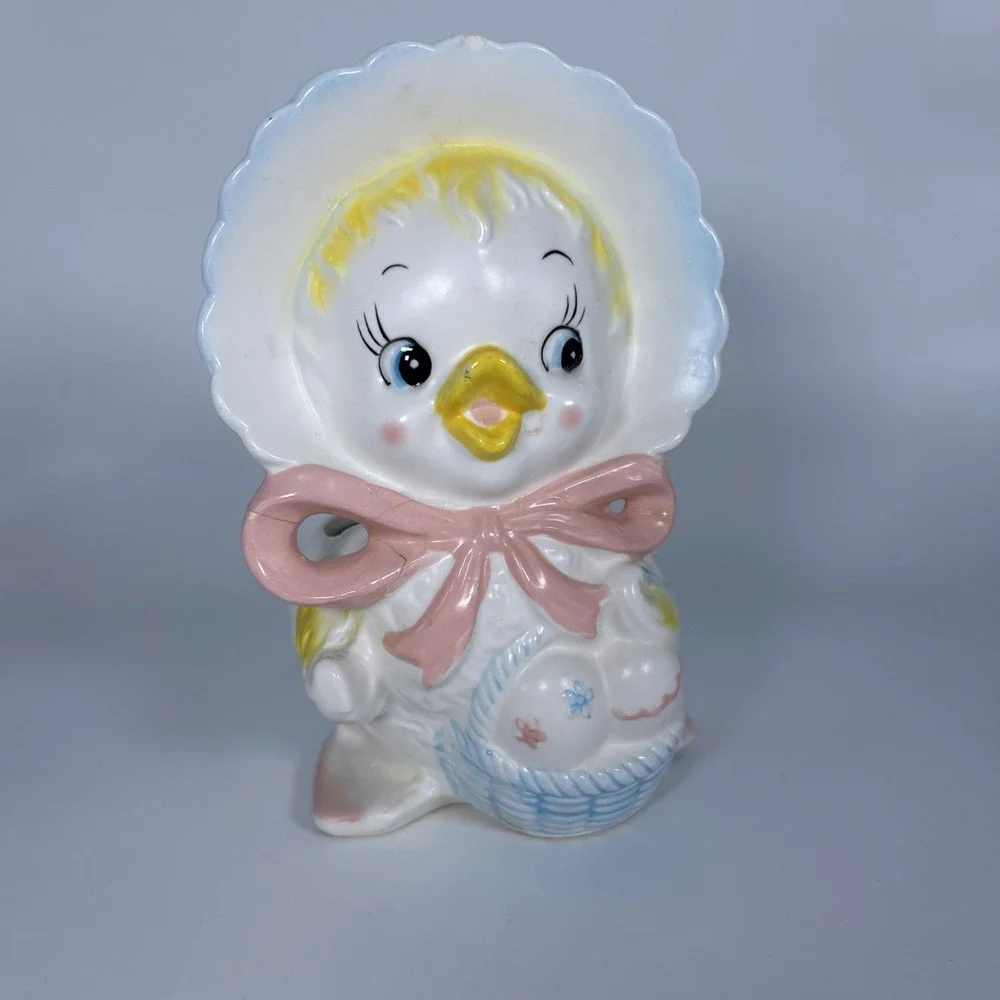 Vintage Mid Century Anthropomorphic Baby Duck Planter Japan 7x4 Repaired